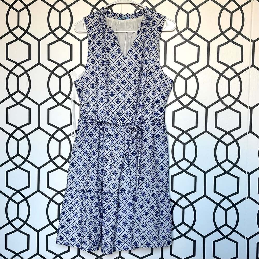 Draper James RSVP Embroidered Baby Doll Dress Size XL Blue White Cotton